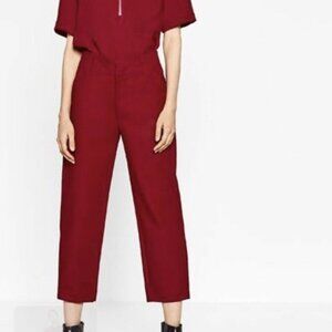 Zara Women's Red Wide Leg Solid Pant
